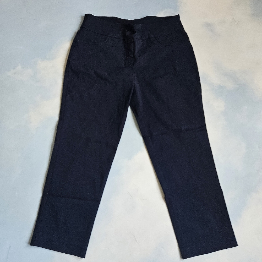 Rby Rd Navy Crop Stretch Trouser Pants Pull On Pants Cute Easy Pants Dressy - Picture 2 of 9